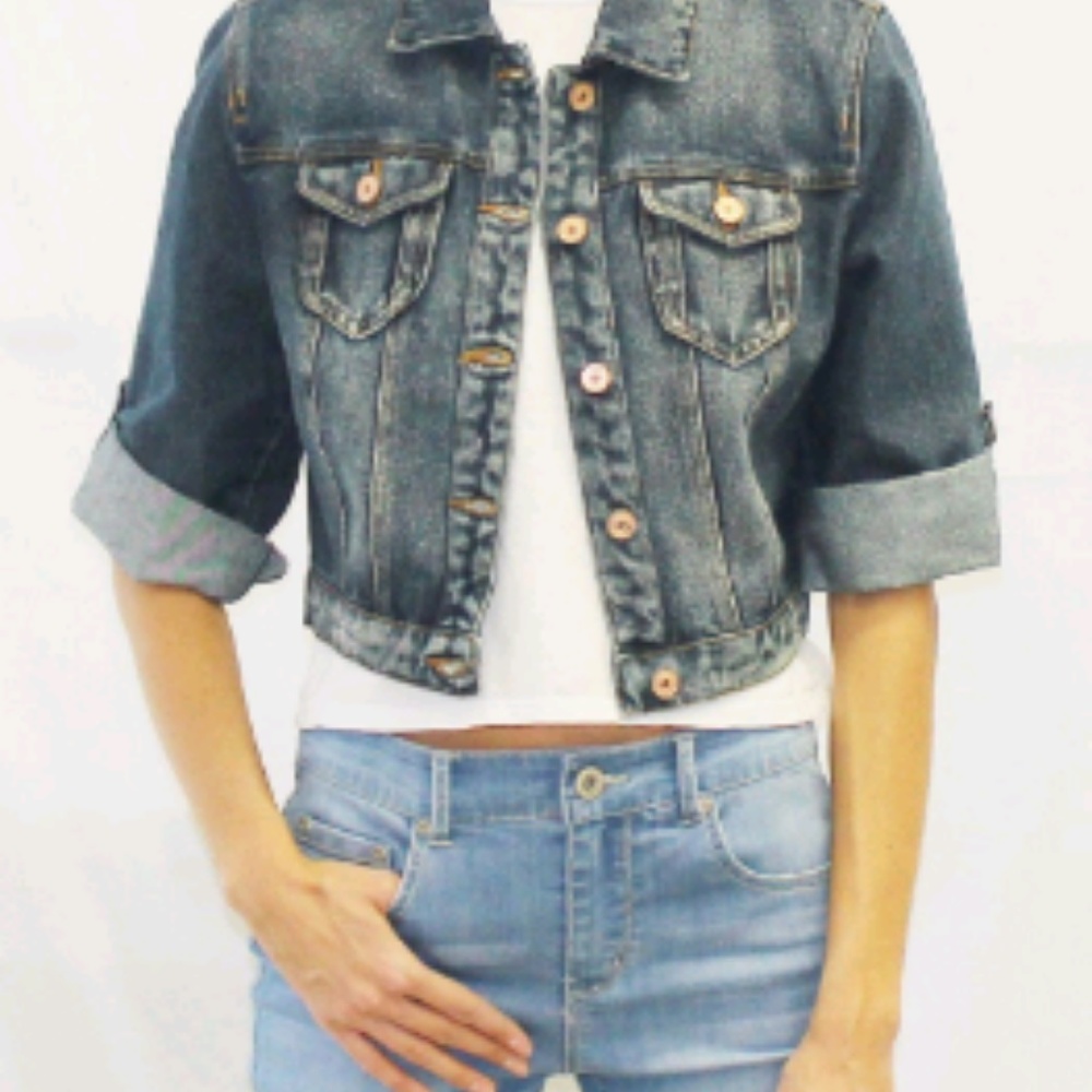 ❤️Highway Jeans cropped distressed denim jacket